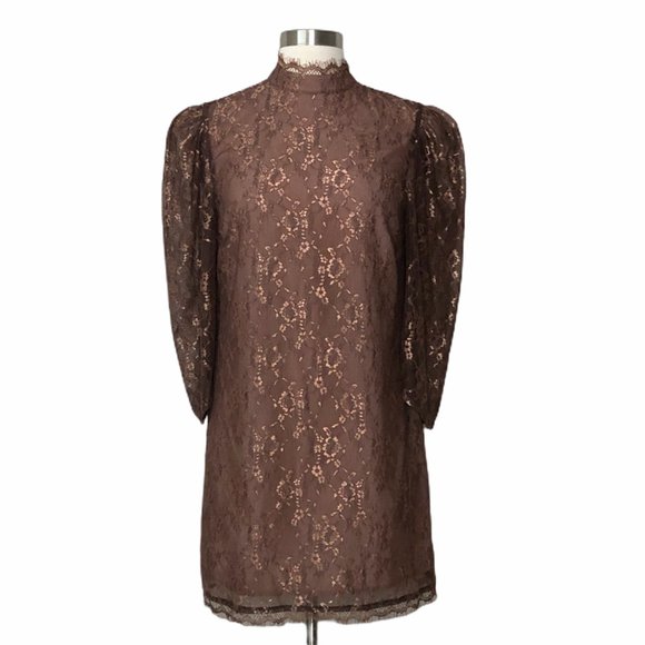 NEW House of Harlow 1960 Bronze Lace Shift Dress S